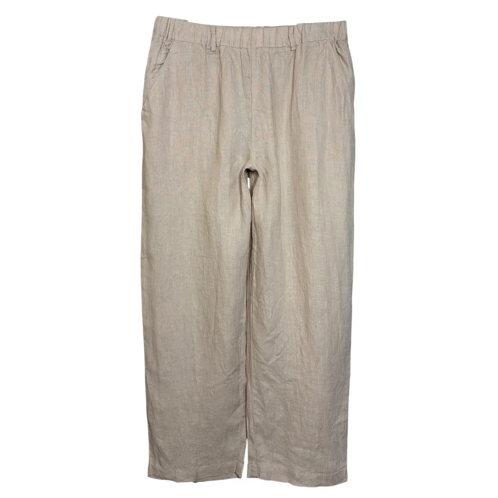 Quince 100% European Linen Pants M Driftwood Beige Wide Leg Cropped Coastal